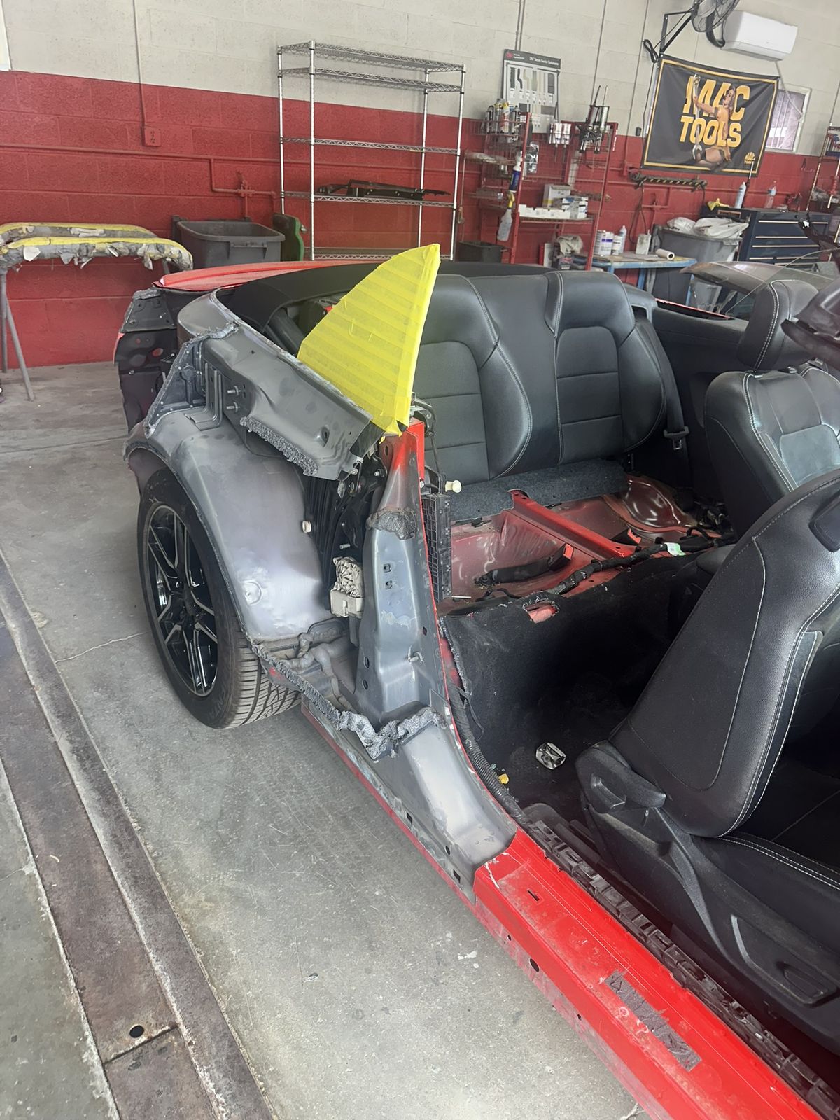 Mustang convertible before collision repair, structural damage